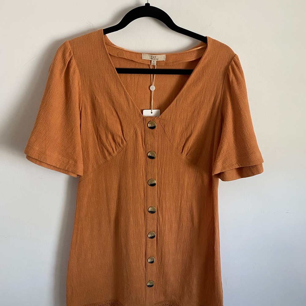 NWT Chelsea & Violet‎ Terracotta Button-Front Cotton Dress Boho